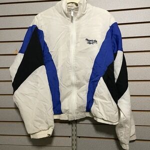 VTG Reebok Windbreaker Coat Jacket L Black‎ Blue White